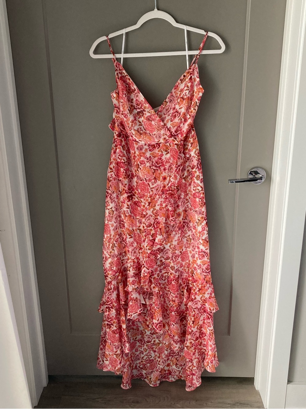 Lulu's Pink Floral Ruffle Maxi Dress